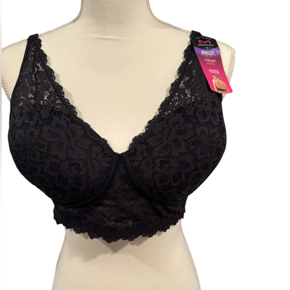 NWT Maidenform Elegant Black Lace Bra 40D
